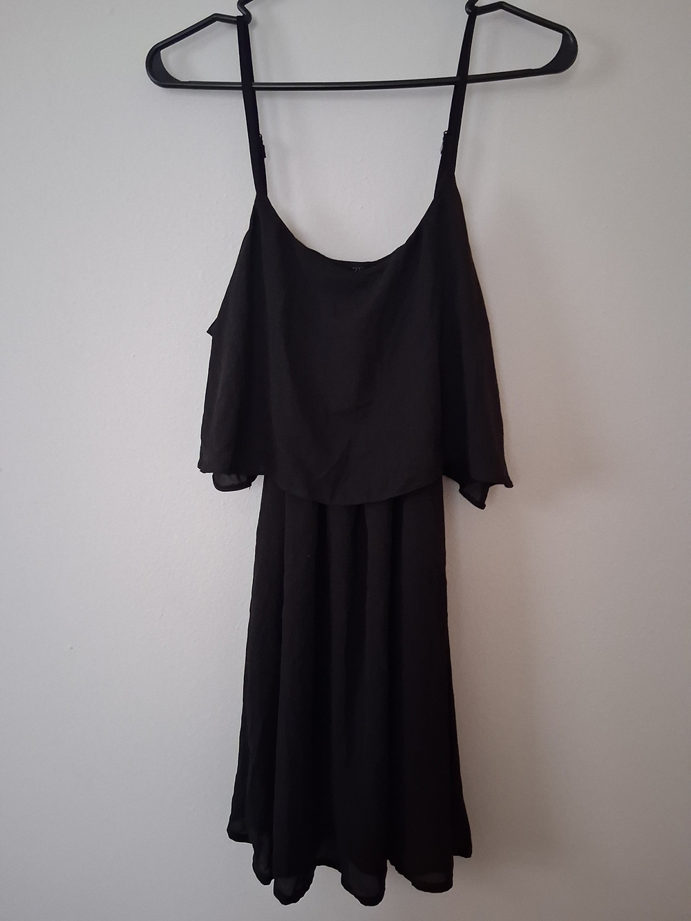 Black Spaghetti-Strap Layered Midi Dress